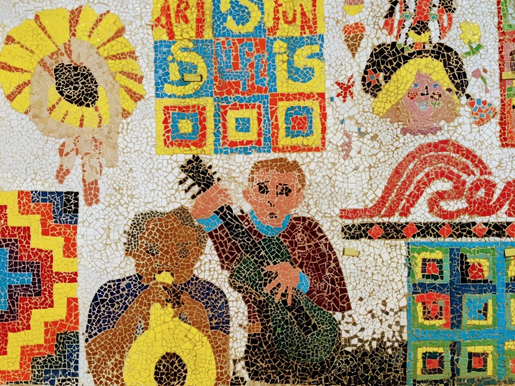 Song Cover for Born free mural of a mosaic tapestry of a blues band playing in the sunshine.